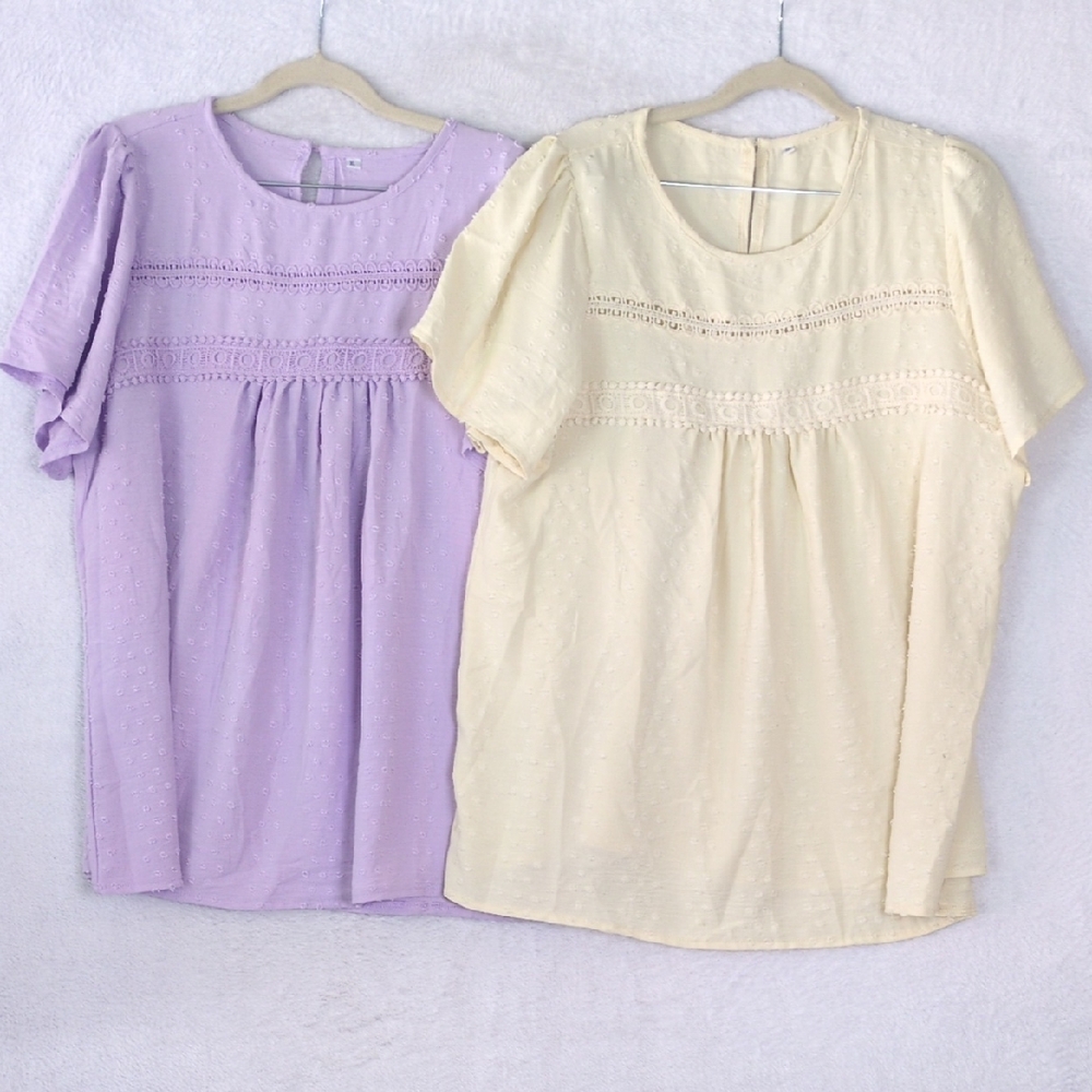 Purple &‎ Cream Textured Boxy Feminine Shirt Bundle Size XL